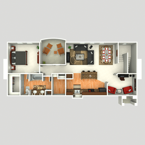Floor plan for 1 bed, 1 bath, 1047 sqft